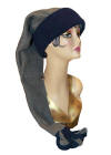 30" long superleepy style hat in gray and navy polar fleece