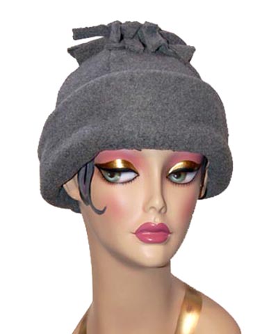 Tassel Polar Fleece Cuffed Six Panel Beanie Hat Gray