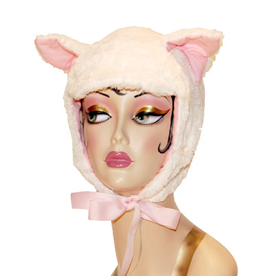 Ivory Faux Fur Cat Hood Novelty Animal Hat