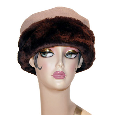 Faux Fur Cuffed Polar Fleece Pillbox Hat