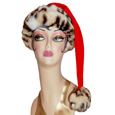 Fleece Santa Claus Hat Faux Fur Cuff Style Novelty Cap Leopard