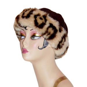 Leopard Faux Fur Cuffed Polar Fleece Beanie Hat