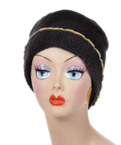 Black Polar Fleece Ruffled Pillbox with Yellow Stitching