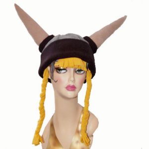 Novelty Viking Helmet Polar Fleece Hat with Braids