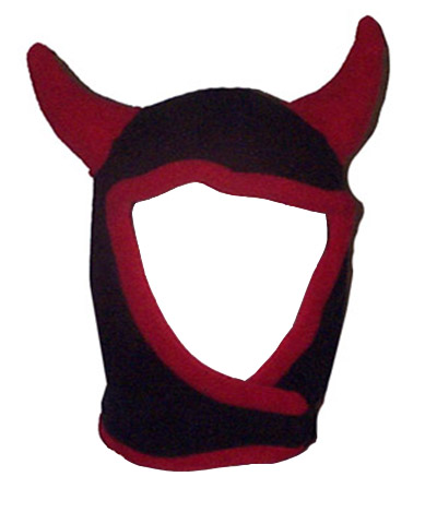 Polar Fleece Devil Hood Novelty Hat Black and Pink