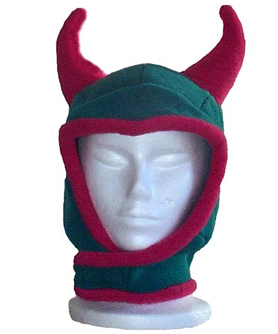 Polar Fleece Devil Hood Novelty Hat Turquoise and Pink