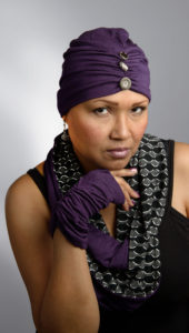 Edith Hat in Candy Shop Jersey Knit in Plum Pudding Model Shot