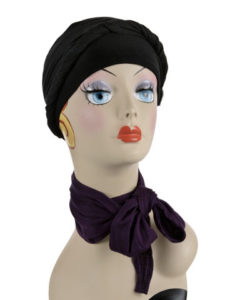 Head Wrap in Candy Shop Jersey Knit in Licorice with Plum Pudding