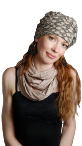 Infinity Scarf in Candy Shop Jersey Knit in Taffy Model Shot