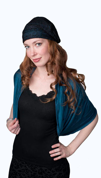 Wide Infinity Scarf in Candy Shop Jersey Knit in Blue Razz Model Shot